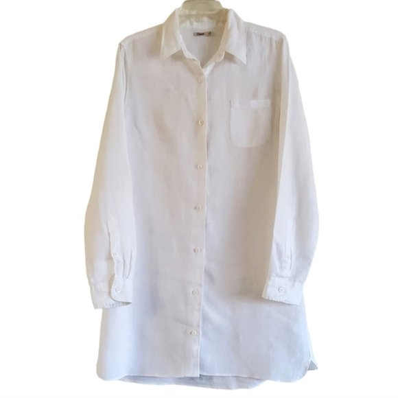 Faherty FLAWED Linen White Long Sleeve Button Up Shirt Dress Coverup Medium - Picture 11 of 14